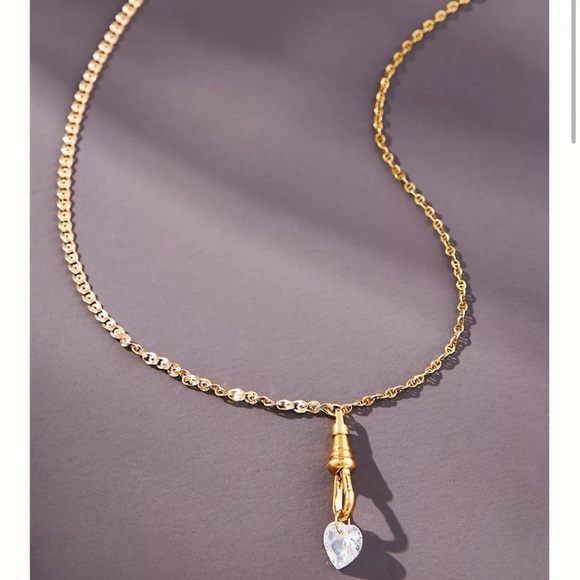 Anthropologie Gold Chain Necklace‎ with CZ Round Charm Pendant - Picture 5 of 11